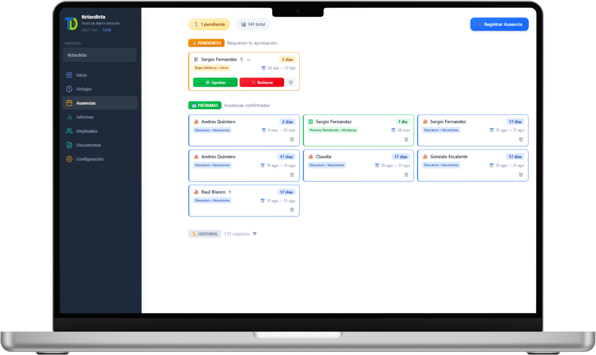 Gestión de ausencias integrada